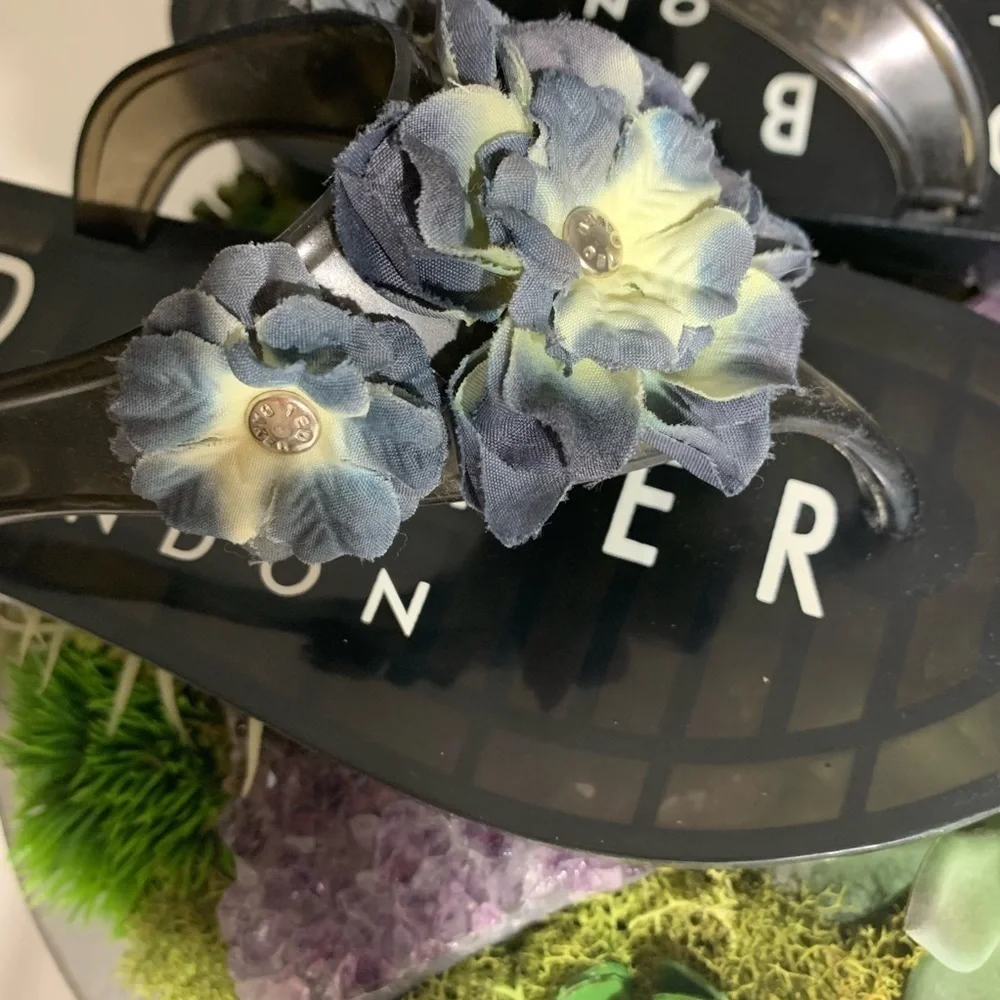 Rare Ted Baker Garden Flower Fairy Jelly Thong sandal 7 women’s black n blue